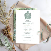 Zeitlose Monogramm, schick grüne Hues Hochzeit Einladung