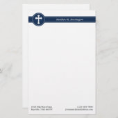 Zeitlose Navy Blue Cross Name & Kontaktinformation Briefpapier (Vorne/Hinten)