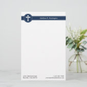 Zeitlose Navy Blue Cross Name & Kontaktinformation Briefpapier (Stehend Vorderseite)