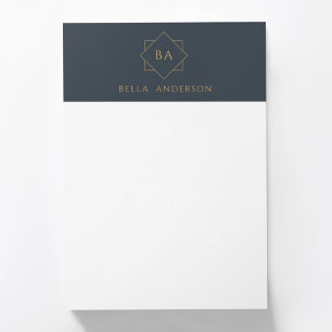 Zeitlose Navy Blue & Gold Initial Monogram Post-it Klebezettel