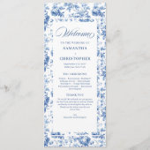 Zeitlose Navy-Rosen Floral-Toile-Hochzeitsprogramm Programm (Vorderseite)