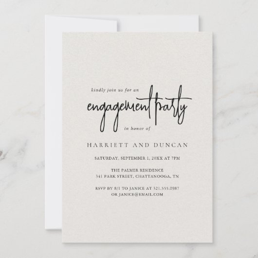 Zeitlose neutrale Beige Elegante Engagement Party Einladung (Vorderseite)