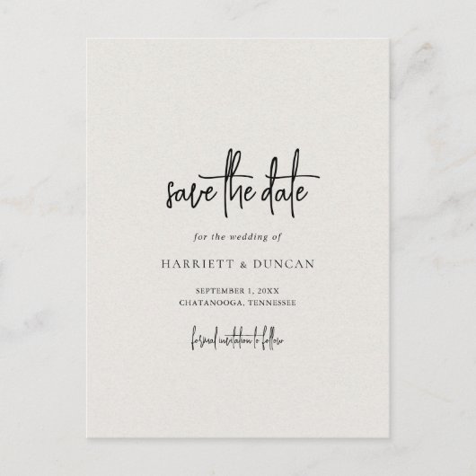 Zeitlose neutrale Beige Hochzeit retten das Datum Ankündigungspostkarte (Vorderseite)