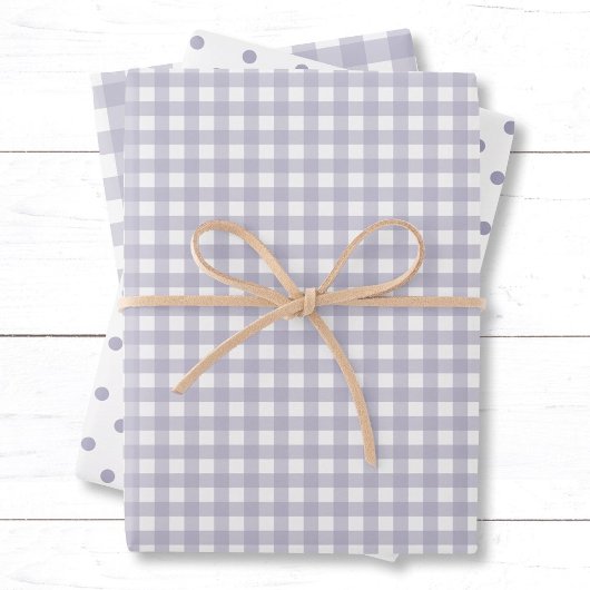 Zeitlose Pastel Lavender Gingham Polka Dot Pattern Geschenkpapier Set