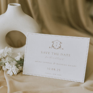 Zeitlose Reben Beige Wappen Monogram Hochzeit Save The Date