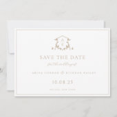 Zeitlose Reben Beige Wappen Monogram Hochzeit Save The Date (Vorderseite)