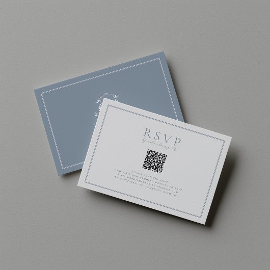 Zeitlose Reben Dusty Blue Wappen QR Code RSVP Karte