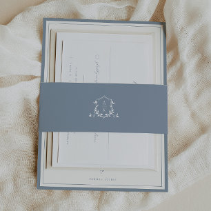 Zeitlose Reben Monogram Wappen Dusty Blue Einladungsbanderole