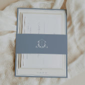 Zeitlose Reben Monogram Wappen Dusty Blue Einladungsbanderole