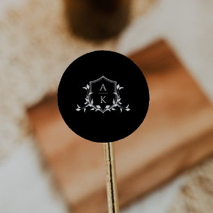Zeitlose Reben Monogramm Wappen Schwarz Runder Aufkleber
