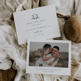 Zeitlose Reben Schwarzes Wappen Monogramm Foto Save The Date