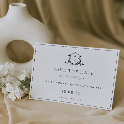 Zeitlose Reben Schwarzes Wappen Monogramm Hochzeit Save The Date