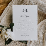 Zeitlose Reben Wappen Empfang Vielen Dank Programm<br><div class="desc">Elegante botanische Vegetation geschmückt Vintages Monogramm Wappen in schwarz,  Hochzeitsempfang danke Karte.</div>