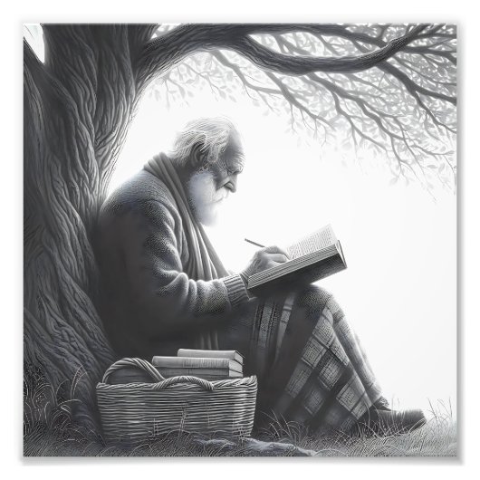 Zeitlose Reflexion Älterer Mann mit Blanket Reads Fotodruck (Vorne)