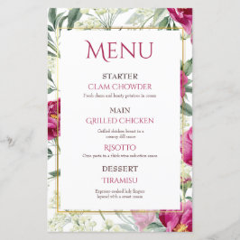 Zeitlose Romance Rosa Aquarellfarben Hochzeitsmenü