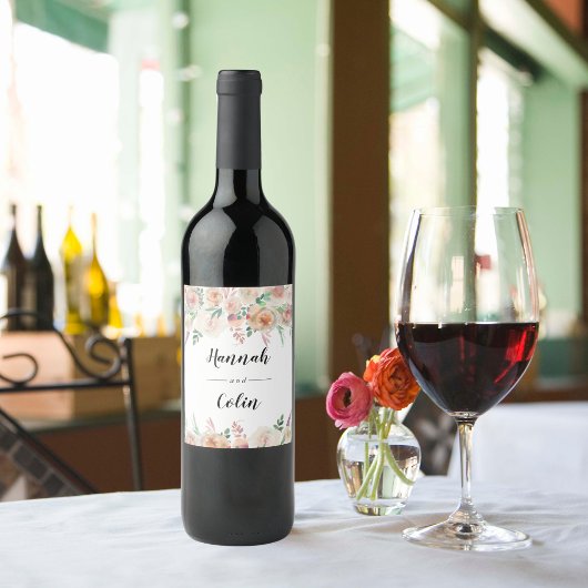 Zeitlose romanische Blumenzeremonie Weinetikett