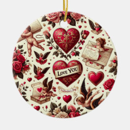 Zeitlose Romantik: Ein klassisches Valentinstag-Pa Keramik Ornament
