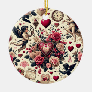 Zeitlose Romantik: Ein klassisches Valentinstag-Pa Keramik Ornament