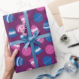 Zeitlose Rosa und Blue Retro Weihnachtsschmuck Geschenkpapier