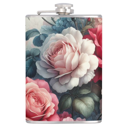 Zeitlose Rose Flachmann (Vorderseite)