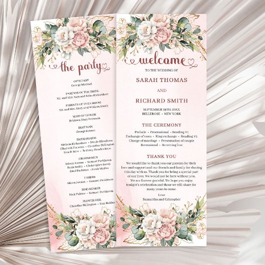 Zeitlose Rose-Gold-Blumen- und Grünzeug-Programmhe Programm
