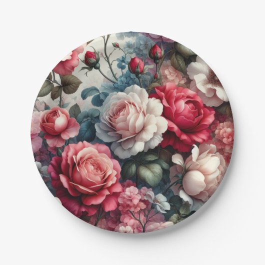 Zeitlose Rose Pappteller (Vorderseite)