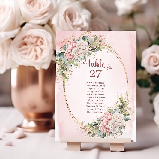 Zeitlose Roségold-Blumen-Tischnummer Tischnummer