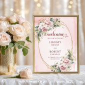 Zeitlose Rosen-Gold-Blumen-Grün-Willkommensschild Poster