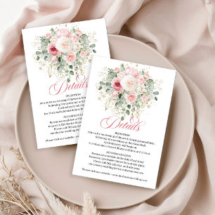 Zeitlose Rosenhochzeits-Details Karte in Rosa und
