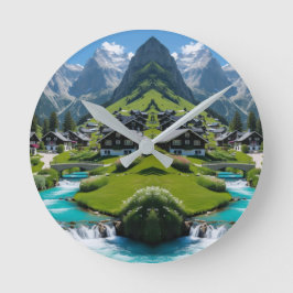 "Zeitlose Ruhe - Alpendorf Runde Wanduhr