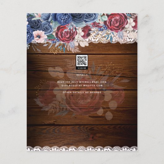 Zeitlose rustikale Blue Burgundy Blumenzange Hochz (Rückseite)