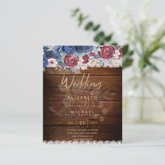 Zeitlose rustikale Blue Burgundy Blumenzange Hochz (Stehend Vorderseite)