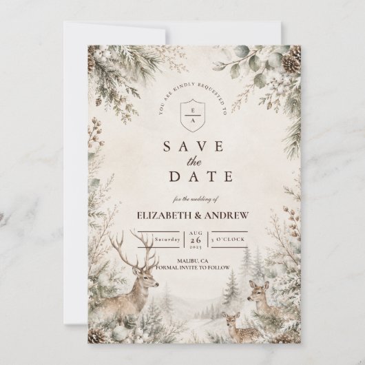 Zeitlose rustikale Winterhochzeit Save The Date (Vorderseite)
