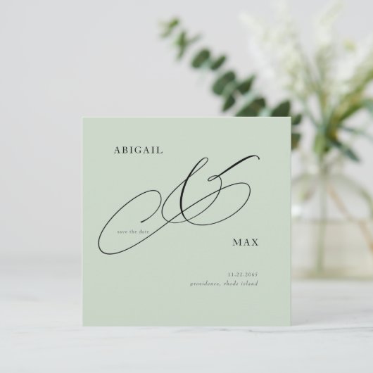 Zeitlose Sage Square Hochzeit Speichern Sie das Da Save The Date (Stehend Vorderseite)