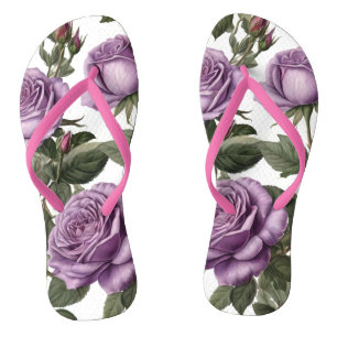 "Zeitlose Schönheit: Lila Vintage Rose der Provinz Badesandalen