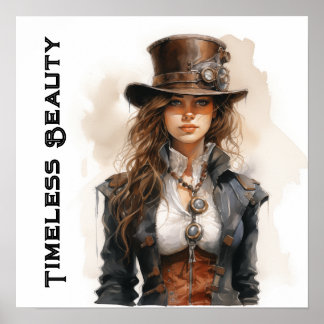 Zeitlose Schönheit Steampunk Junge Frau Poster
