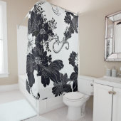 Zeitlose Schwarz-Weiß-Elegante Florals Duschvorhang (Beispiel)