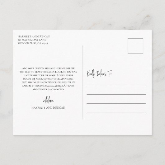 Zeitlose Schwarz-Weiß-Elegante Hochzeit Vielen Dan Postkarte (Rückseite)