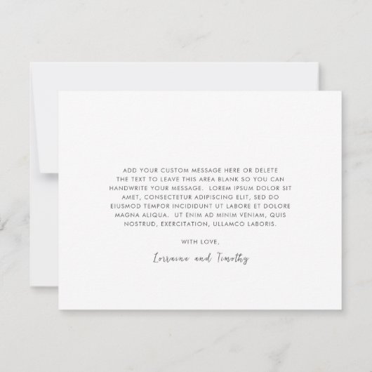 Zeitlose Schwarz-Weiß-Hochzeit Dankeskarte (Rückseite)