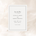 Zeitlose Schwarz-Weiß-Hochzeit Save The Date<br><div class="desc">Elegante Hochzeit Save the Date mit einem einfachen Design mit Ihren Veranstaltungsdetails in Serif- und Script-Schriftart innerhalb einer Grenze.</div>