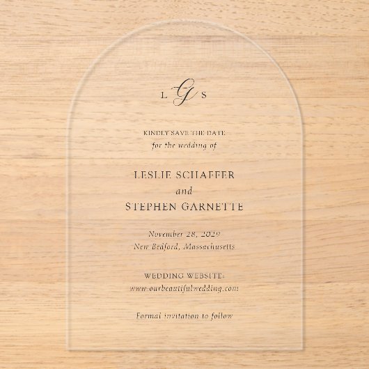 Zeitlose Schwarz-Weiß-Hochzeit speichern Sie das D Acryleinladungen (Vorderseite)