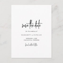 Zeitlose Schwarz-Weiß-Hochzeit speichern Sie das D Ankündigungspostkarte