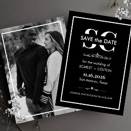 Zeitlose Schwarz-Weiß-Hochzeit speichern Sie die D Save The Date