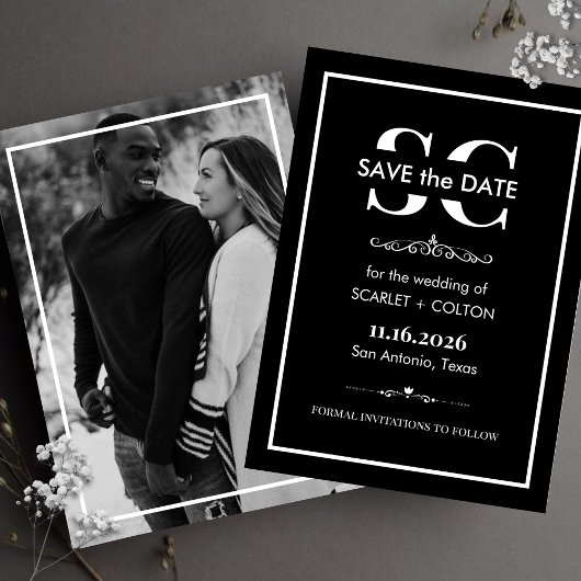 Zeitlose Schwarz-Weiß-Hochzeit speichern Sie die D Save The Date