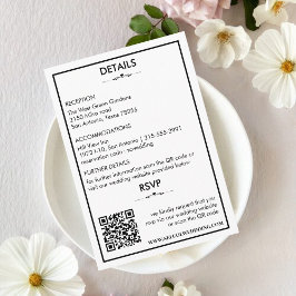 Zeitlose Schwarz-Weiß-Hochzeitdetails/Rsvp-Karte Begleitkarte