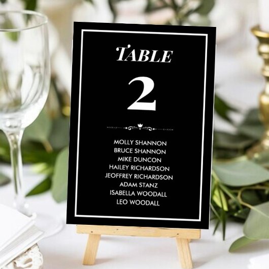 Zeitlose Schwarz-Weiß-Hochzeitskarte Tischnummer