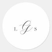 Zeitlose Schwarz-Weiß-Monogramm-Elegante Hochzeit Runder Aufkleber (Vorderseite)