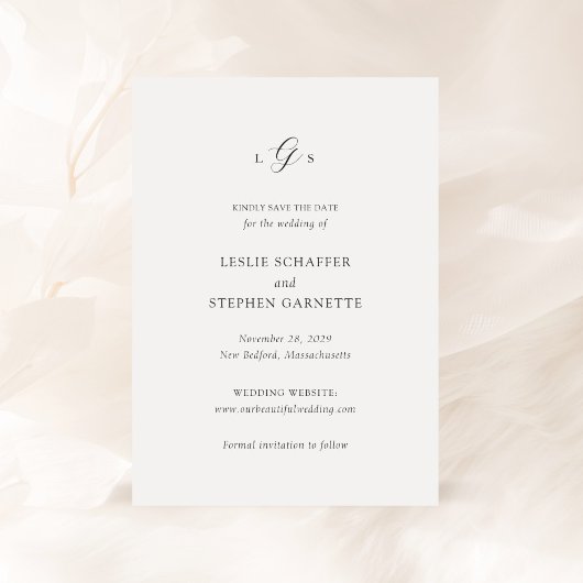 Zeitlose Schwarz-Weiß-Monogramm-Elegante Hochzeit Save The Date