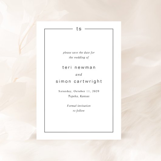 Zeitlose Schwarz-Weiß-Monogramm Moderne Hochzeit Save The Date