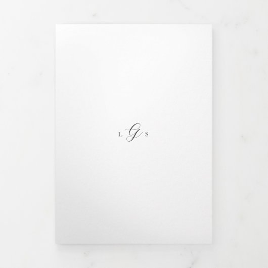 Zeitlose Schwarz-Weiß-QR-Code Elegante Hochzeit Dreifach Gefaltete Einladung (Cover)